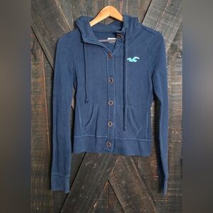 Hollister Navy Button-Up Hoodie - Women's Small Y2K 2000s